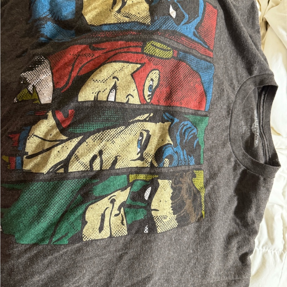 Men's Short Sleeve Graphic Tee - Charcoal with Multicolor Comic Panels